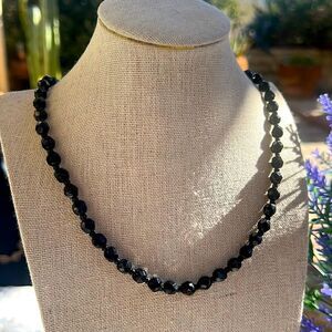 Vintage Signed Monet Black Faceted Lucite Bead Necklace 23”